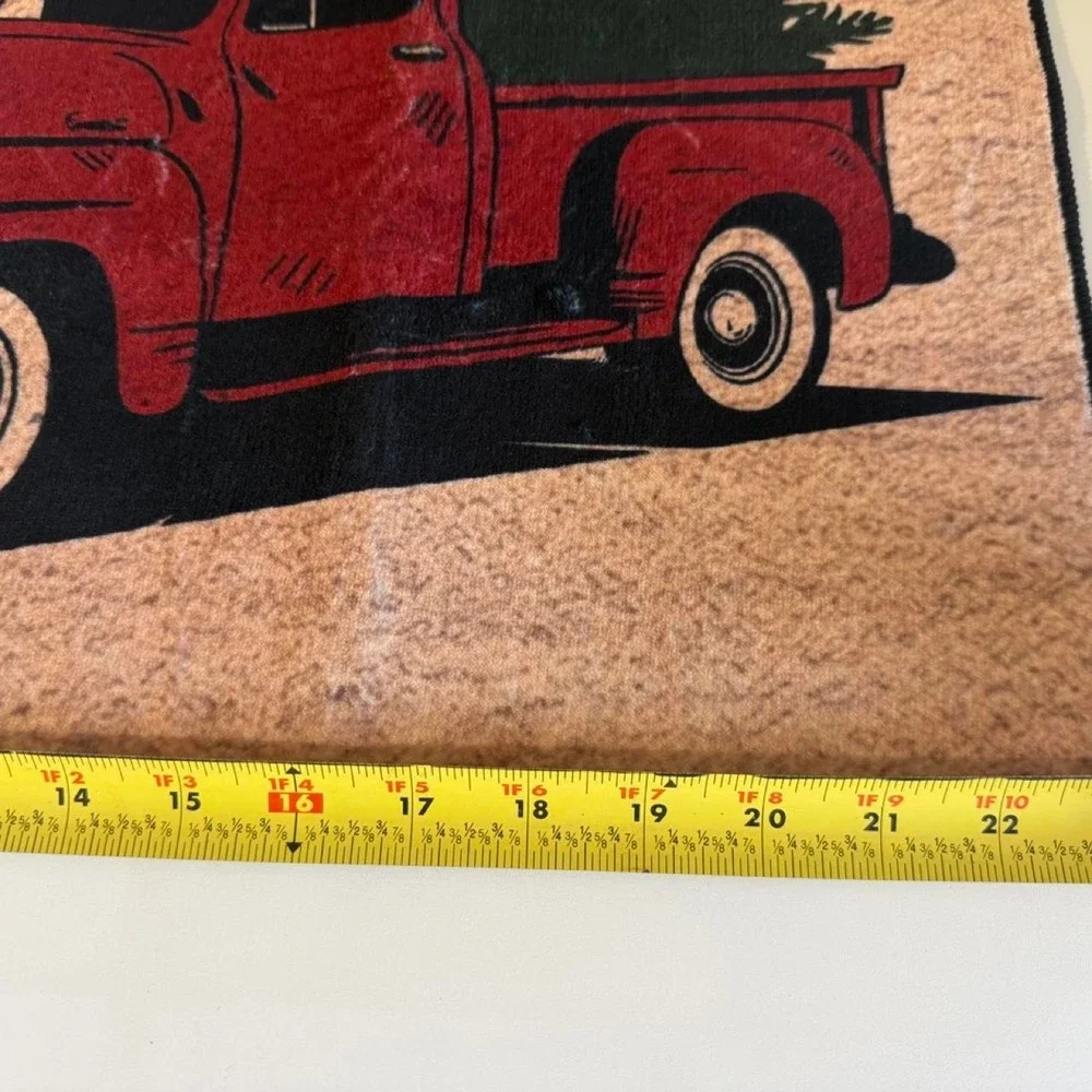 Seasons Greetings Red Vintage Truck Christmas Tree Doormat Rug Holiday Decor